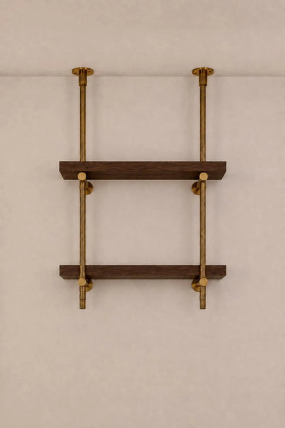 Brass Ceiling Mounted Shef rail | 3-Tier Bar & Kitchen Shelf