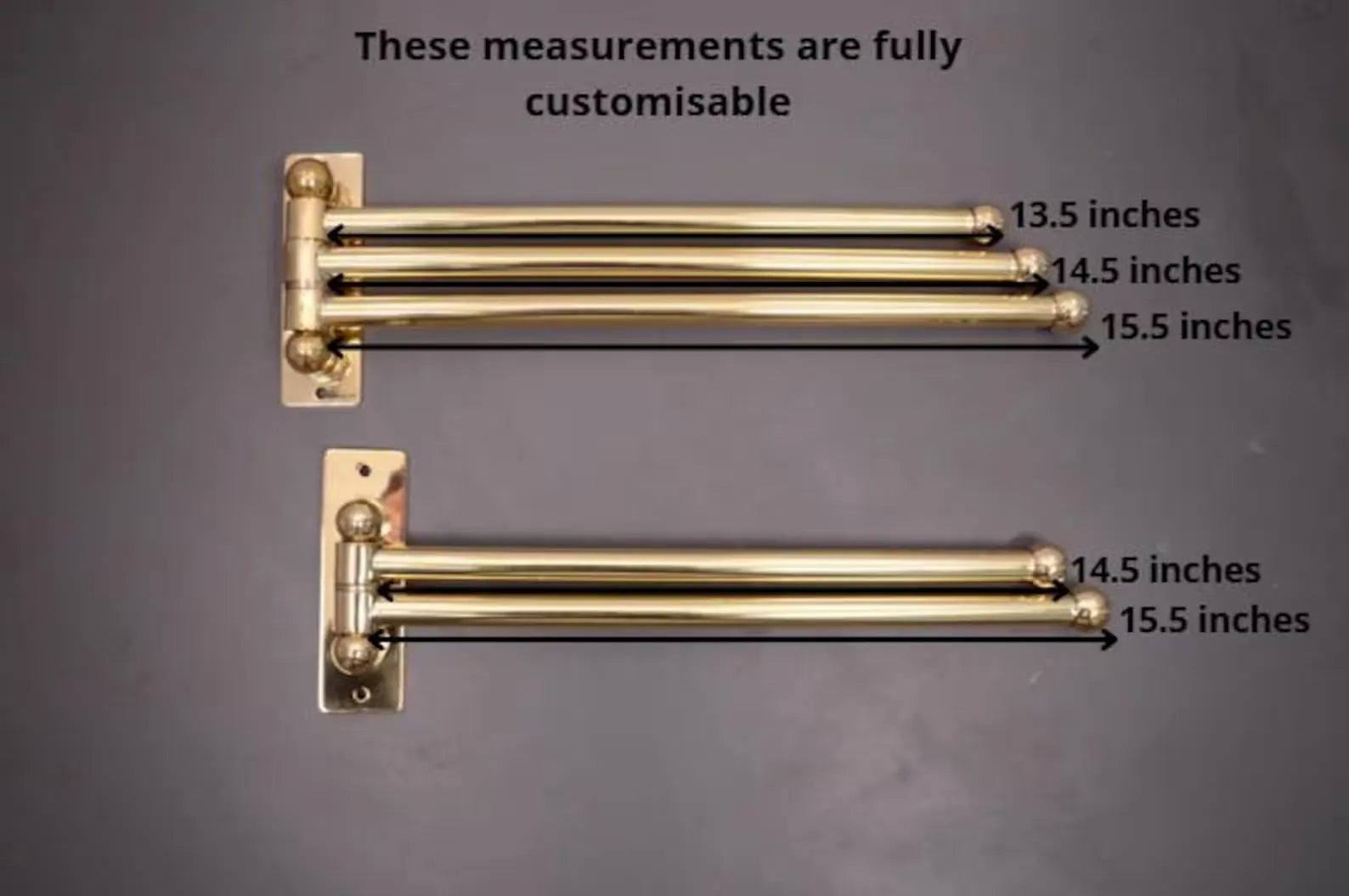 handcrafted brass swivel towel rail