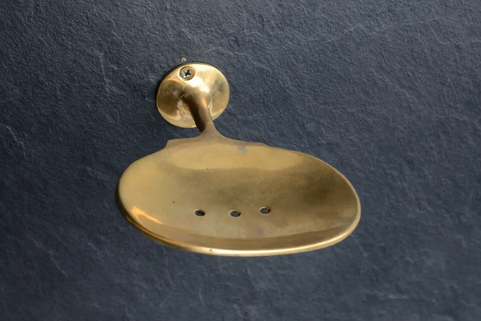 luxury brass soap holder side view